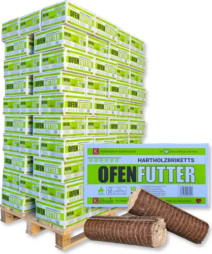 Nestro Briketts Hartholzbriketts aus Buche & Eiche im Karton | 100 x 10 kg Holzbrikett auf Palette | Energie Kienbacher® 1000 kg
