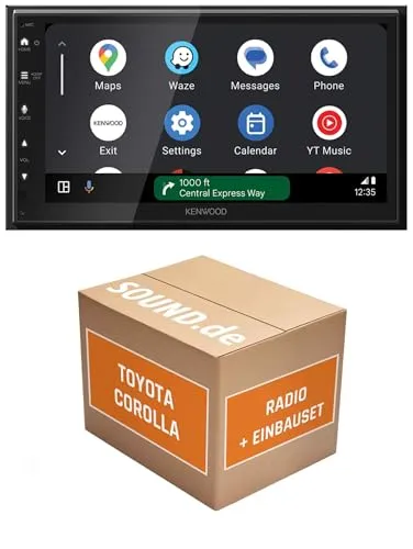 Autoradio Einbaupaket für Kenwood DMX6523DABS kompatibel mit Toyota Corolla E12 + Lenkradfernbedienung | CarPlay Wireless Android Auto Wireless