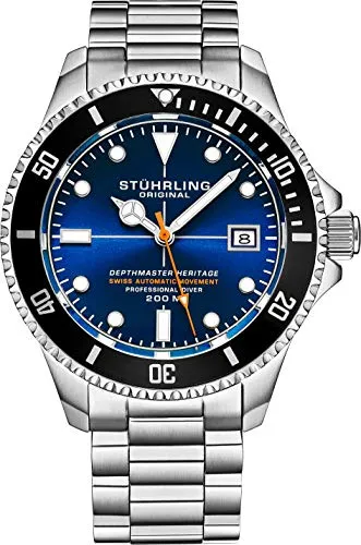 Stührling Depthmaster Heritage 883H - 42mm Herrenuhr, 200m wasserdicht mit drehbarer Lünette und leuchtenden Markern für Tauchabenteuer