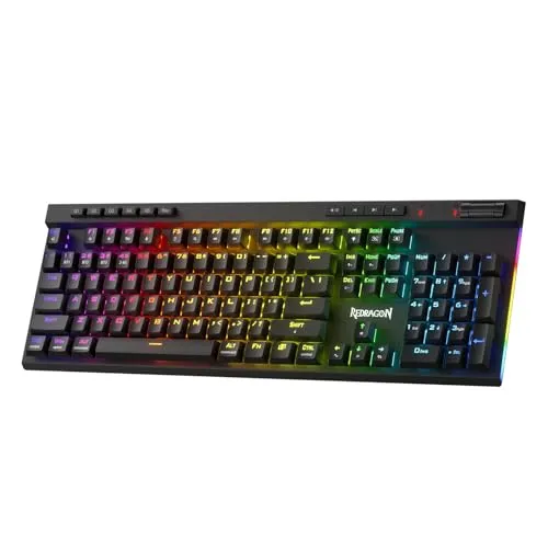 Redragon K580 PRO Wireless RGB Gaming Tastatur – Mechanisch mit 3 Modi und Hot-Swap Sockel - Erlebe die fortschrittliche Tri-Mode-Verbindung (USB-C, BT 3.0/5.0, 2.4 GHz) für flexibles Gaming. Die Tastatur bietet dedizierte Mediensteuerung und 5 programmierbare Makrotasten für ein individuelles Spielerlebnis.