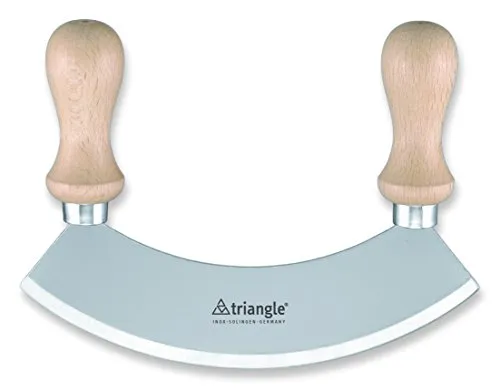 triangle 43 212 14 02 Wiegemesser 14 cm - Professionelles Wiegemesser aus Solingen, ideal zum Hacken von Kräutern und Nüssen, mit langlebigen, zweischneidigen Klingen und nachhaltigem Buchenholzgriff.