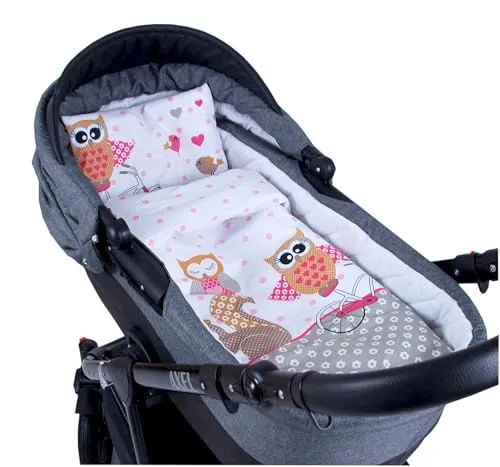 BABYLUX 2 tlg. Set Bezug für Kinderwagen Garnitur Bettwäsche Kissen Decke 60 x 78 EULE (56. Eule Rosa)