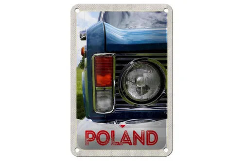 Blechschild Reise 12x18 cm Polen Europa Oldtimer Auto 90er Schild