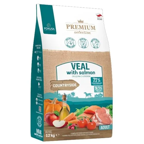 Pokusa Premium Selection - Kalb mit Lachs - getreidefreies Trockenfutter für ausgewachsene Hunde - 12 Kg