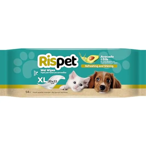 Produktbild Rispet Hygienische und reinigende Tücher XL, Avocado und Seide, für das Fell von Hunden, Katzen und Haustieren, 54 Tücher