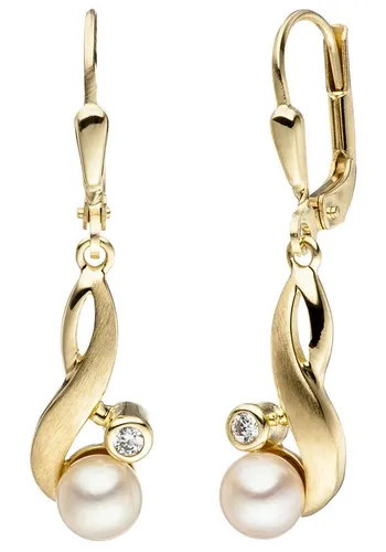 JOBO Perlenohrringe Ohrringe mit Perlen und Zirkonia, 333 Gold