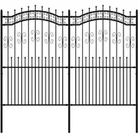 vidaXL Gartenzaun mit Speerspitzen Schwarz 222 cm Stahl - Metallzaun aus pulverbeschichtetem Stahl, langlebig und hochsicher mit elegantem Design, ideal für die Einzäunung von Gärten und Grundstücken.
