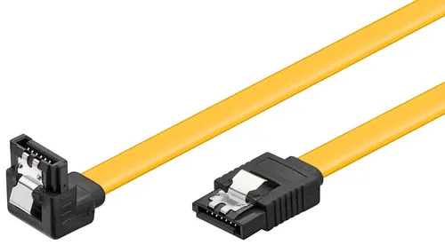 SATA Kabel S-ATA 600 6 Gb/s High Speed Kabel gewinkelt mit Metallclip gelb 0,7 m