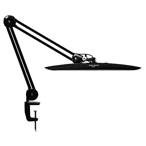 bemelux 24W LED-Schreibtischlampe mit Klemme, 2200 Lumen superhell, 4 dimmbare Helligkeitsstufen, 50cm-breit, 117 SMD-LEDs – große drehbare Lampe für Büro, Zuhause, Architekten (Schwarz)
