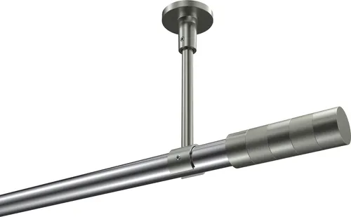 Interdeco Gardinenstange / Vorhangstange Chrom / Edelstahl-Optik, Typ Sonette Mavell (Zylinder Bicolor) ohne Ringe, Deckenmontage, 20 mm Ø 1-läufig, 160 cm