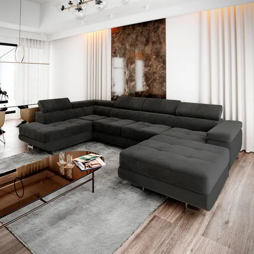 Masseno Ecksofa CASONE L-S mit Schlaffunktion - Sofa mit Bettkasten und verstellbaren Kopfstützen, ideal für Gäste und maximalen Komfort in Ihrem Wohnzimmer.