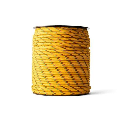 SNURO Polypropylenseil (4mm, 100M, gelb mit rot und grün) - Leichtes, vielseitig einsetzbares geflochtenes Seil für den Außenbereich, zum Überleben und für den Garten - Bruchlast 245kg