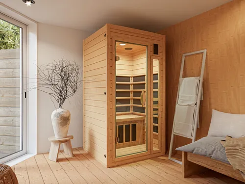 Infrarotkabine Sauna 1 Person 1325W Hemlock Mica Heater Klarglas Tür