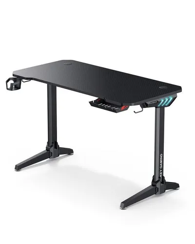 LY113 Gaming-Schreibtisch mit RGB-Beleuchtung - Kinderschreibtisch mit robustem Stahlrahmen, großem Kohlefaser-Desktop und anpassbarer RGB-Beleuchtung für ein optimales Gaming-Erlebnis.