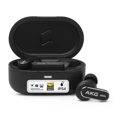 AKG N5 Hybrid TWS Headset – Kabelloser kristallklarer Sound, True Adaptive Noise Cancelling, Zoom-zertifizierte Anrufqualität, 40h Akkulaufzeit, IP54 Schutz, Bluetooth, USB-C, schwarz