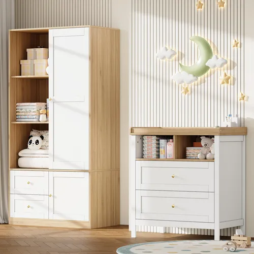OKWISH Kleiderschrank Multifunktionsschrank 2-teilig mit Schiebetüren