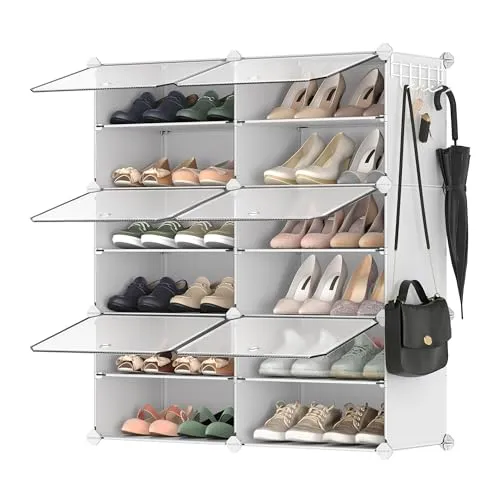 Produktbild SONGMICS Schuhregal, Schuhschrank, für Garderobe und Eingangsbereich, anpassbar, 6 Fächer, für bis zu 24 Paar Schuhe, wolkenweiß-transparent LPC033W01