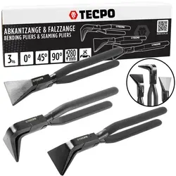 TECPO Falzzange Set 3-teilig - Blechbiegzange für präzises Abkanten - Zangen-Set mit 0°, 45° und 90° Winkeln für präzises Biegen von Blechen bis 1 mm Dicke. Ergonomische, tauchisolierte Griffe für sicheren Halt und Komfort bei der Arbeit.