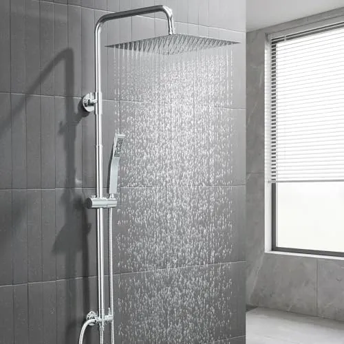 Auralum Edelstahl Regendusche ohne Armatur,Regenduschkopf 30x30CM,Duschsystem mit Höhenverstellbar Duschstange,Edelstahl Handbrause,Messing-Umschaltventil,vorhandene Bohrlöcher,Duschset Chrom