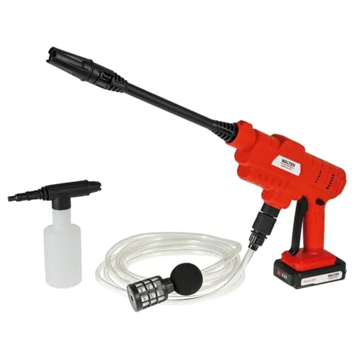 WALTER Akku Druckreiniger 20 V, kompaktes Design, 5 m Wasserschlauch, max. Arbeitsdruck 24 bar, Pumpenleistung 198L/Stunde, max. Akkulaufzeit 45 min, kabellos für mehr Mobilität, verstellbare Düse