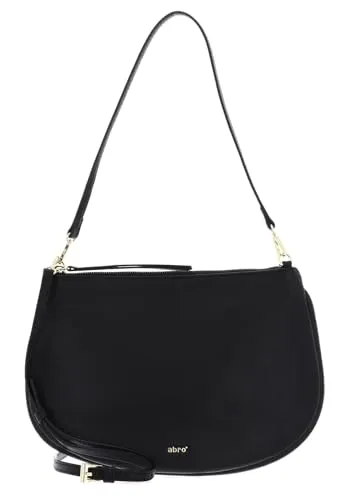 Abro Leder Dalia Umhängetasche Schwarz/Gold - Elegante Umhängetasche aus hochwertigem genarbtem Leder. Mit abnehmbarem, verstellbarem Schulterriemen für vielseitige Trageoptionen. Maße: 27 x 19 x 2 cm.