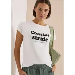CECIL Kurzarmshirt Boatneck Wording Print in Vanilla White