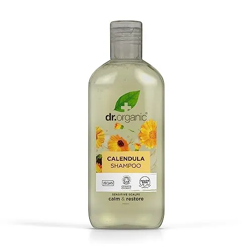 Dr Organic Ringelblumen Shampoo, Duftstofffrei, Empfindliche, Natürlich, Vegan, Tierversuchsfrei, Paraben- & SLS-frei, Recycelbar & Aus im Meer gebundenem Plastik recycelt, Zertifiziert Bio, 265ml