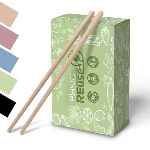 elastoREuse - Essstäbchen spülmaschinenfest aus BPA freiem Kunststoff im 2er Set - Chopsticks to go 25 cm für asiatische Speisen wie Sushi, Dumplings, Fried Rice etc. - Stäbchen zum essen (braun)