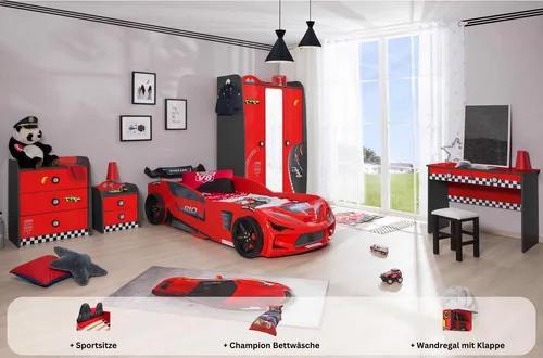 Kinderzimmer komplett Set Autobett Rio 5-teilig Rot