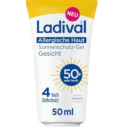 Ladival Sonnenschutz Gel Gesicht LSF 50+ - Sonnencreme für allergische Haut, bei Sonnenallergie und Mallorca-Akne, wasserfest, mit 4-fach Zellschutz und Photolyase, 50ml