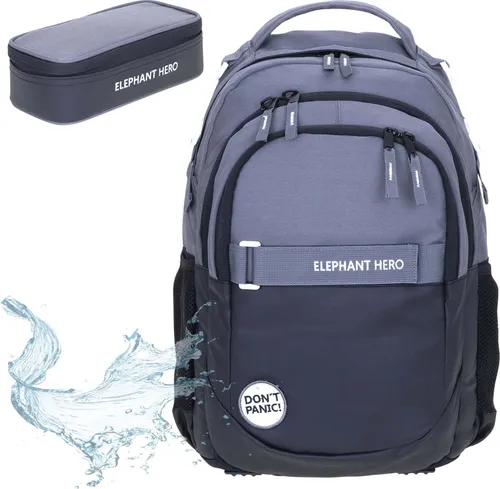Schulrucksack Set 2 Teile Elephant Hero Signature Rucksack Schultasche Jungen Mäppchen Box 13047 Color Block Anthrazit Schwarz r mb