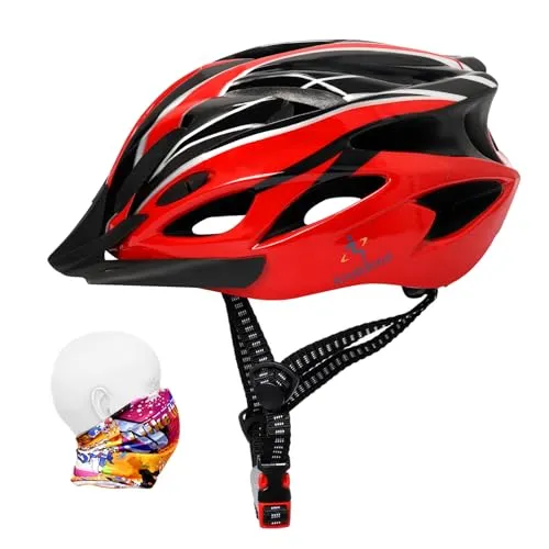 ioutdoor Erwachsene Fahrradhelm CE EN1078, EPS-Körper + PC-Schale, Robust und Ultraleicht, mit Abnehmbarem Visier und Polsterung, mit freiem Stirnband, Verstellbar Radhelm(56-62cm)(Rot Schwarz)