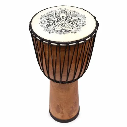 Ancient Wisdom Handgefertigte Djembe 50 cm - Traditionelle afrikanische Djembe, 50 cm, aus Mahagoni oder Teakholz, bietet einen tiefen, resonanten Klang und ist ideal für verschiedene Musikstile. Leicht spielbar mit Händen oder Drumsticks.