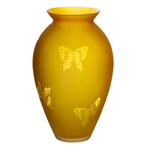 Blumenvase Bouquet Vase Glas Vase Lemon Butterfly Gelb Orange 25 cm Tischvase Tischdeko Hochzeitdeko