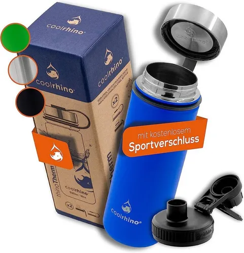 coolrhino Isolierflasche rhinoTherm Edelstahl Trinkflasche 530 ml / 950 ml - Hochwertige doppelwandige Isolierflasche, ideal für Sport und Outdoor, hält Getränke bis zu 24h kalt oder heiß, BPA-frei und auslaufsicher.