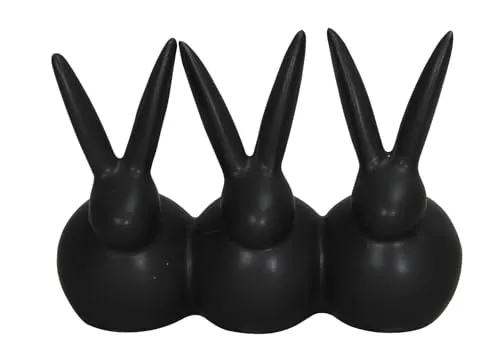 putzige originelle kuschelnde kleine Osterhasen aus Porzellan in schwarz matt als 3-er Figur