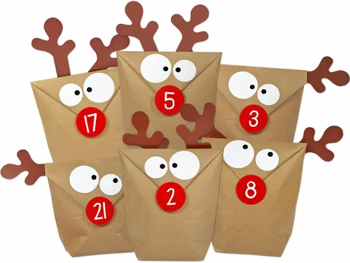 DIY Adventskalender Elch Rentier - Basteln ohne Schere - Kreativer Adventskalender in Elch-Rentier-Form, ideal zum Selbstbefüllen. Alle Teile sind vorgestanzt und wiederverwendbar - perfekt für eine festliche Vorweihnachtszeit!