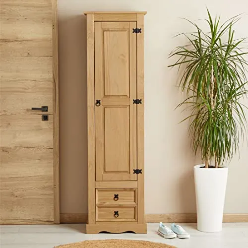 IDIMEX Schuhschrank TEQUILA - Praktisches Schuhregal mit 2 Schubladen - Schuhhochschrank aus massivem Kiefernholz, ideal für kleine Flure. Bietet Platz für bis zu 16 Paar Schuhe und zusätzliche Stauraum für Accessoires.