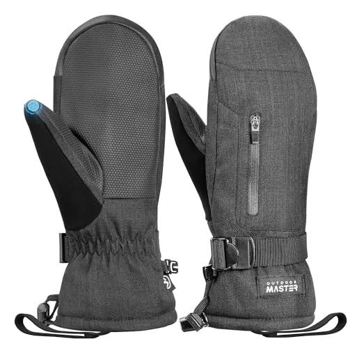 OutdoorMaster Skihandschuhe Fäustlinge für Damen & Herren, Thermal Snowboard Ski Handschuhe Screen Touch, Anti-Rutsch-Wasserdicht mit Doppeltasche für Skifahren, Snowboarden