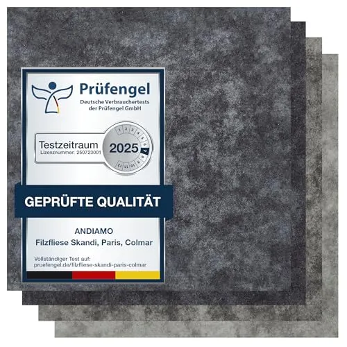 andiamo Teppichfliesen selbstklebend 40 x 40 cm - Premium Dunkelgrau Marmor - Teppichbeläge, selbstklebend und zuschneidbar für individuelle Raumgestaltung, pflegeleicht und angenehm im Trittgefühl.