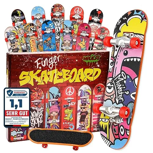 Magicat Finger Skateboard Set 12 Fingerboards, Mitgebsel Kindergeburtstag 9 10 Jahre, für Adventskalender Füllung Kinder 2025, Nikolaus Geschenk, Fingerskateboard Set