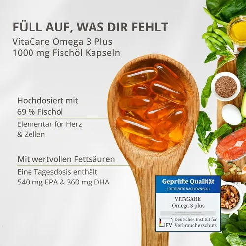 Omega 3 Plus - Fischöl 1000 mg - 90 Kapseln - Vitamine & Mineralien, unterstützt die Herzgesundheit und enthält hochwertige Omega-3-Fettsäuren für Ihr Wohlbefinden.