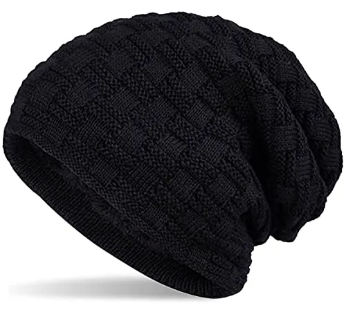 Hatstar Warme gefütterte Feinstrick Beanie Mütze mit Flecht Muster und Sehr Weichem Fleece Innenfutter Wintermütze Damen Herren, 1 | Schwarz, UniSex
