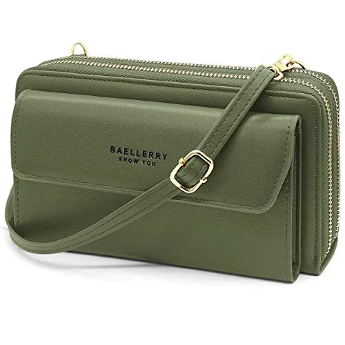 HNOOM Handy Umhängetasche Damen Handytasche zum Umhängen Handy Schultertasche Brieftasche Klein Crossbody Tasche Handy Geldbeutel Handytasche Geldbörse mit Kartenfächer, Schultergurt (Grün)