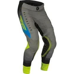 Fly Racing Lite Textilhose - Grau/Blau/Neon-Gelb - 32 - Motorradhosen mit strategisch platzierten Stretcheinsätzen für optimale Bewegungsfreiheit und verstärkten Ledereinsätzen für Hitzeschutz in stark beanspruchten Bereichen.