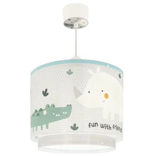 Dalber Lampe kinderzimmer, kinderlampe Pendelleuchte Hängelampe, Deckenleuchte Kinder, Deckenlampe kinderzimmer, Rhino & Croco Nashorn und Krokodil, Weiß