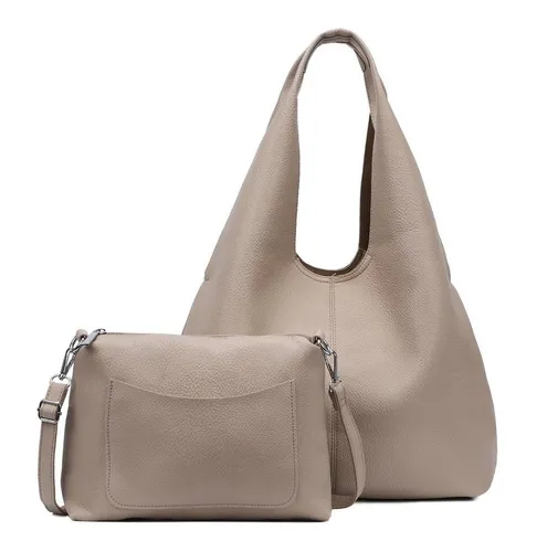 ITALYSHOP24 Schultertasche DAMEN XXL SHOPPER Set HOBO Cross Over Body Bag Umhängetasche Beutel (Spar-Set: Henkel Tasche mit CrossOver, Workbag Schule Tote Weekender, 2-tlg., mit Henkel & Schultergurt), Schmucktasche Smartphone Freizeit Abend Urlaub Leder Optik leicht