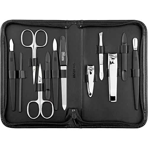 Solingen Mega Manikür Set 12 teilig - Hochwertiges Nagelset für Herren und Damen - Maniküre- & Pediküre-Sets: 12-teiliges Set aus glanzvernickeltem Stahl, ideal für perfekte Nagelpflege zu Hause oder unterwegs.