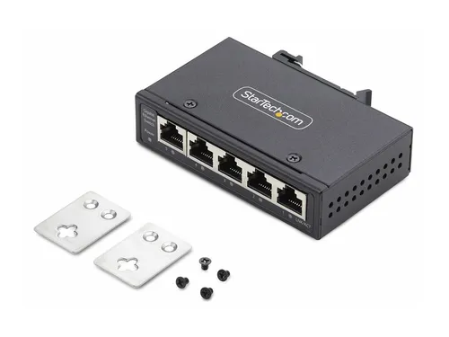 StarTech.com 5-Port Unmanaged Industrial Ethernet Switch - Industrie Ethernet Switch, IP30-zertifiziert, ideal für raue Umgebungen, einfach an DIN-Schiene oder Wand montierbar.