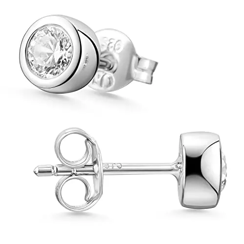 Materia Zirkonia Ohrringe Silber 925 - Elegante kleine Damen Ohrstecker - Ohrringe für Damen aus rhodiniertem 925 Sterling Silber mit funkelndem Zirkonia. Leicht und komfortabel, ideal für Frauen, Jugendliche und Kinder. Perfekt verpackt als Geschenk!